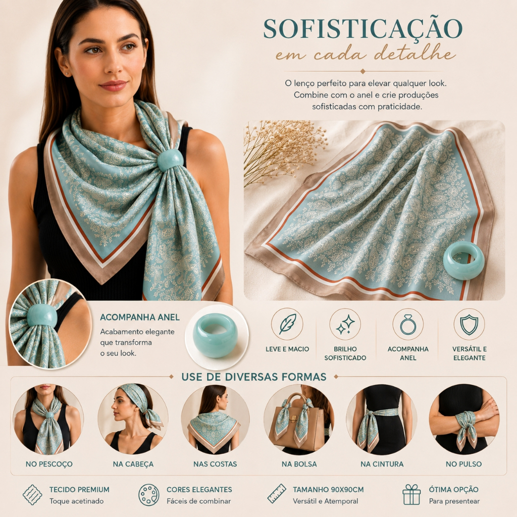 Lenço Feminino De Cetim Estampa Paisley 90x90 Bandana De Seda Echarpe Xale Para Cabelo Pescoço Bolsa Cintura Moda