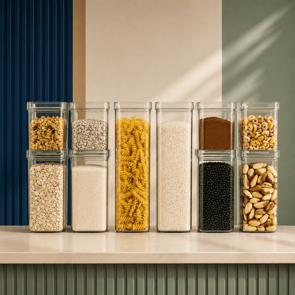 KIT POTES QUADRADOS HERMÉTICOS TAMPA INCOLOR – Escolha 3, 7 ou 10 | Mantém os Alimentos Frescos | Organize sua Cozinha