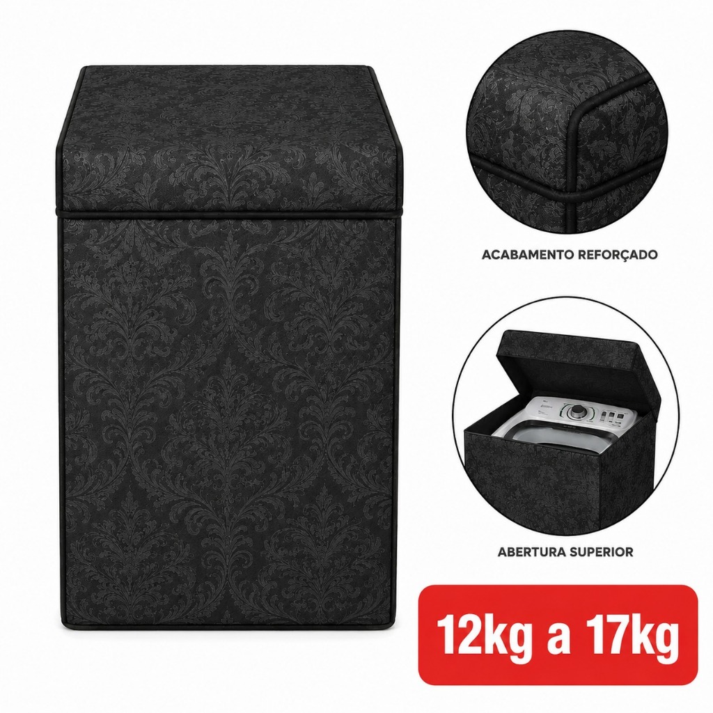 Capa Máquina de Lavar Preta 12kg a 17kg Impermeável Flanelada Reforçada Tamanho G