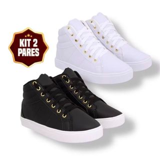 Kit 2 pares de botinha casual cano baixo bota treino academia botinha feminina adulta conturno curto