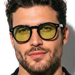 Óculos de Sol Redondo Premium Preto e Amarelo Classico Vintage Tendencia uv400 Masculino Feminino
