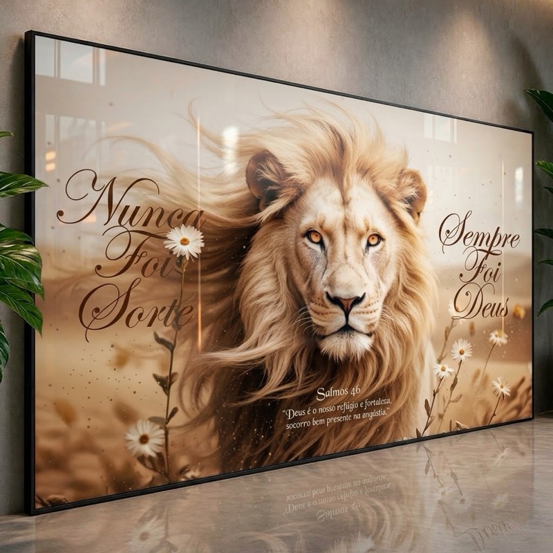 Quadros Decorativos Religiosos Leão de Judá Natureza Nunca Foi Sorte Sempre Foi Deus Fé Cristã Parede Sala Quarto