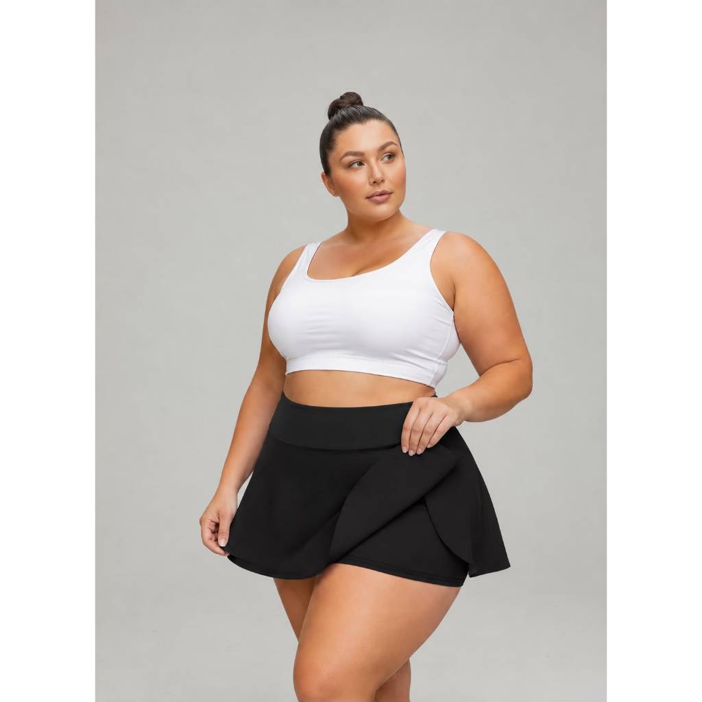 Short Saia Preto Academia Plus Size Feminino com Elastano Zero Transparência Confortável Dia a Dia