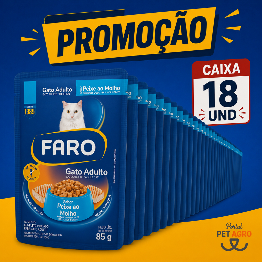 Petisco Sachê Faro Gato Peixe ao Molho - Caixa 18x85gr