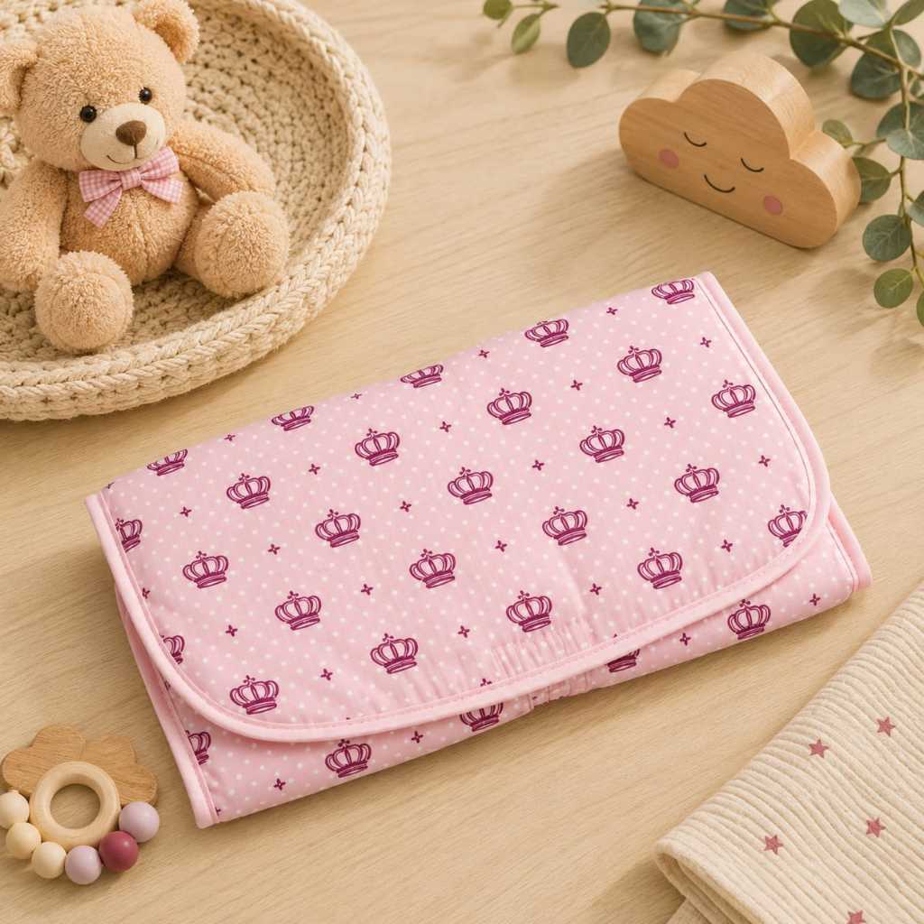 Trocador Portátil de Fraldas Bebê Impermeável com Bolso Tecido 100% Algodão