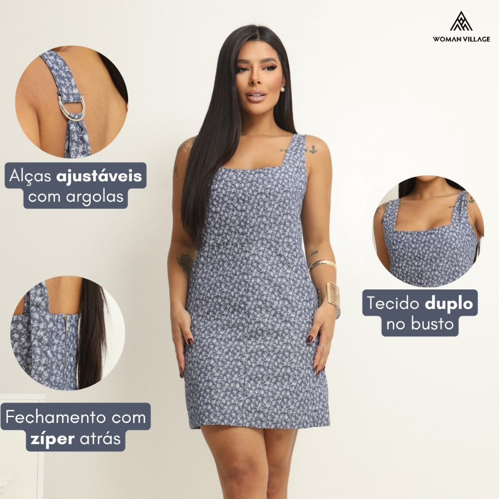 Vestido Curto Alfaiataria Elegante Premium Com Alças Ajustáveis e Zíper — imagem 2 de 2