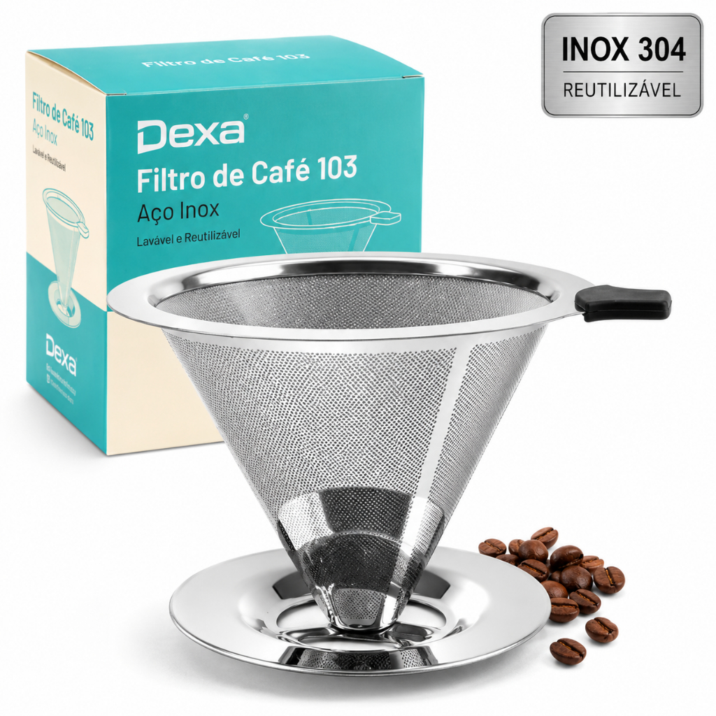 Filtro Café Inox 103 Grande Reutilizável Pour Over Sem Papel Aço 304 Coador Premium Durável