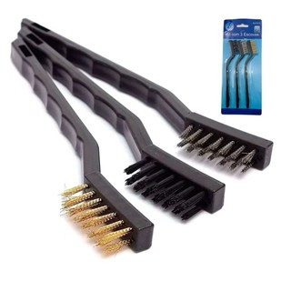 Escovas de Aço Multiuso Kit 3 Pcs de Aço, Latão e Nylon Cabo Plástico Limpeza pesada Fogão Ferrugem Forno Grelha