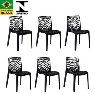 Kit 6 Cadeiras Gruvyer Design Preto Sala Cozinha Jantar  Área Gourmet Empilhável