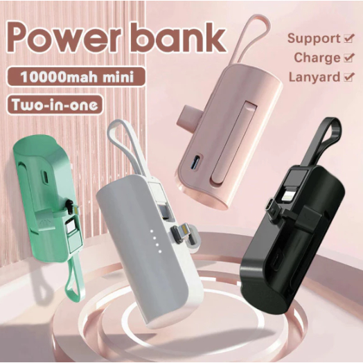 Mini Power Bank Portátil Carregador 2 em 1 de Bolso USB-C Compacto