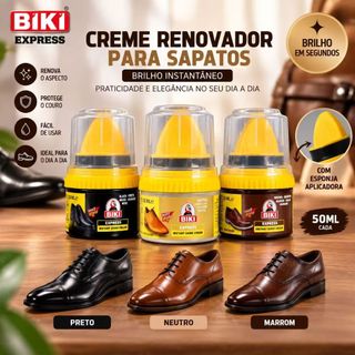 Creme Renovador para Sapatos BIKI 50ml com Esponja Aplicadora – Brilho Instantâneo 1 - 8