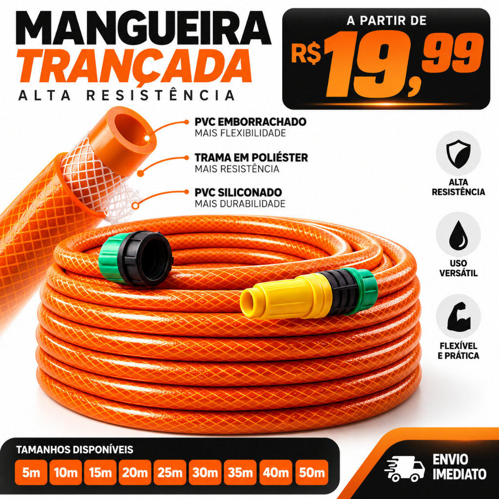 Mangueira Jardim Trançada Laranja 05 a 50 Metros  Mangueira Com Pronta para uso.