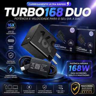 Carregador Turbo 168w  Com Cabo Type C Todos MOTO /XIAOMI/IP/SM/G Super Rápido