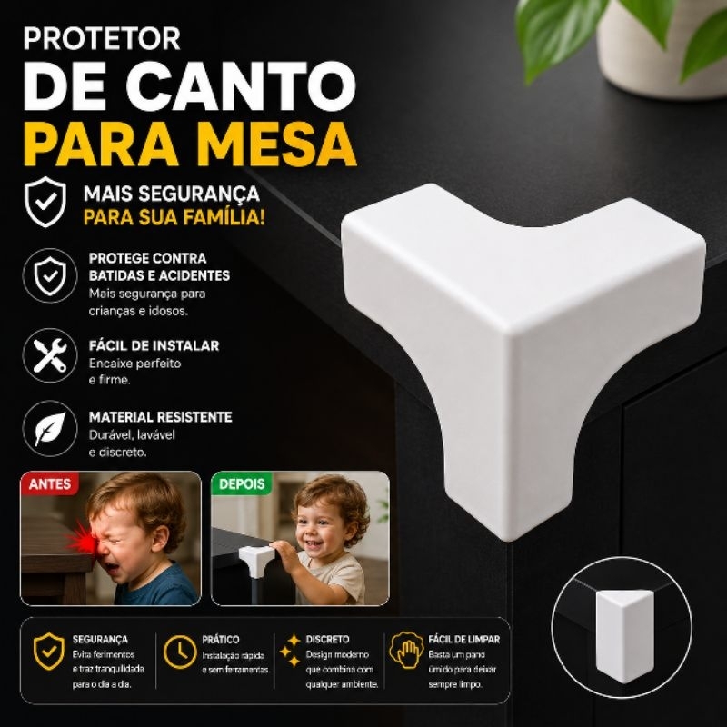 Kit Protetor De Quina Rígido Para Mesa E Móveis Segurança Bebê Crianças Proteção Branco