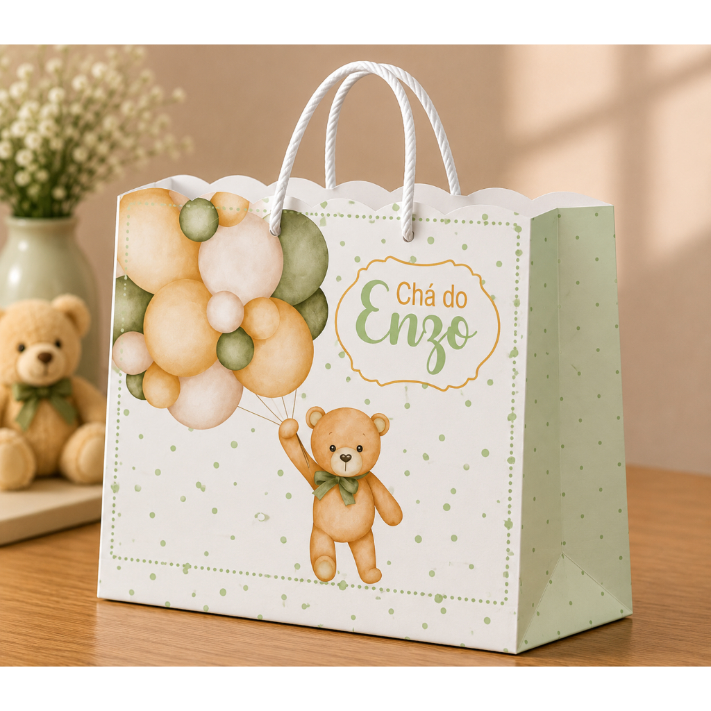 Sacolinha Uso verde / PEGUE E MONTE/ sacola personalizada/ ursinho verde/ cha revelação urso verde/ cha de bebe verde