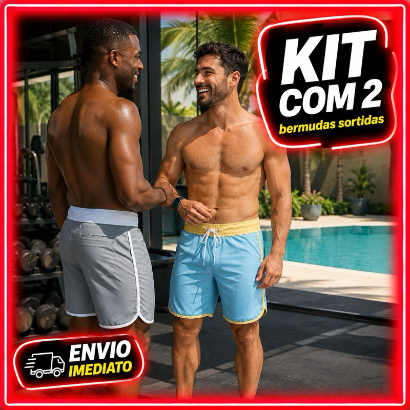 Kit 2 Bermuda Masculina Lisa Qualidade Premium Exercício Tactel Short Praia Elastano Surf Casual Piscina ENVIO IMEDIATO