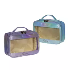 Necessaire holográfica personalizada impermeável e zíper de coração