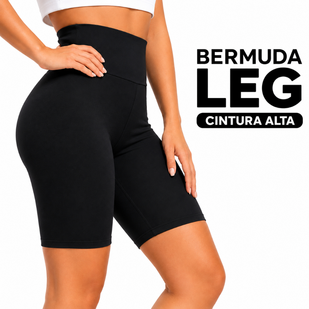 Bermuda Leg Feminina Suplex Cintura Alta Fitness Academia Confortável