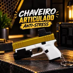 Chaveiro de Pistola Glock Articulado 3D – Miniatura Realista e Funcional