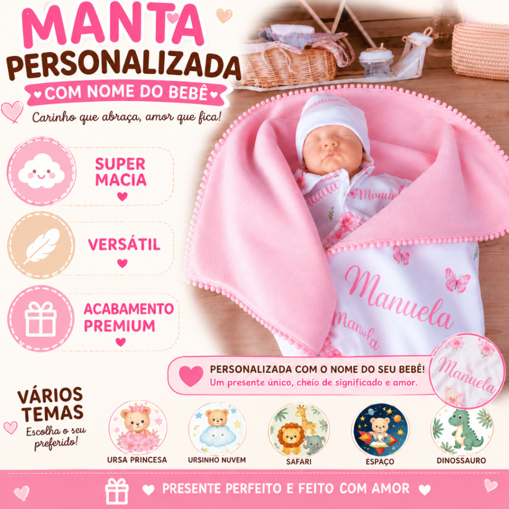 Mantinha Personalizada | Saída de Maternidade | Presente para nenem | Envio Rápido| Com o personagem