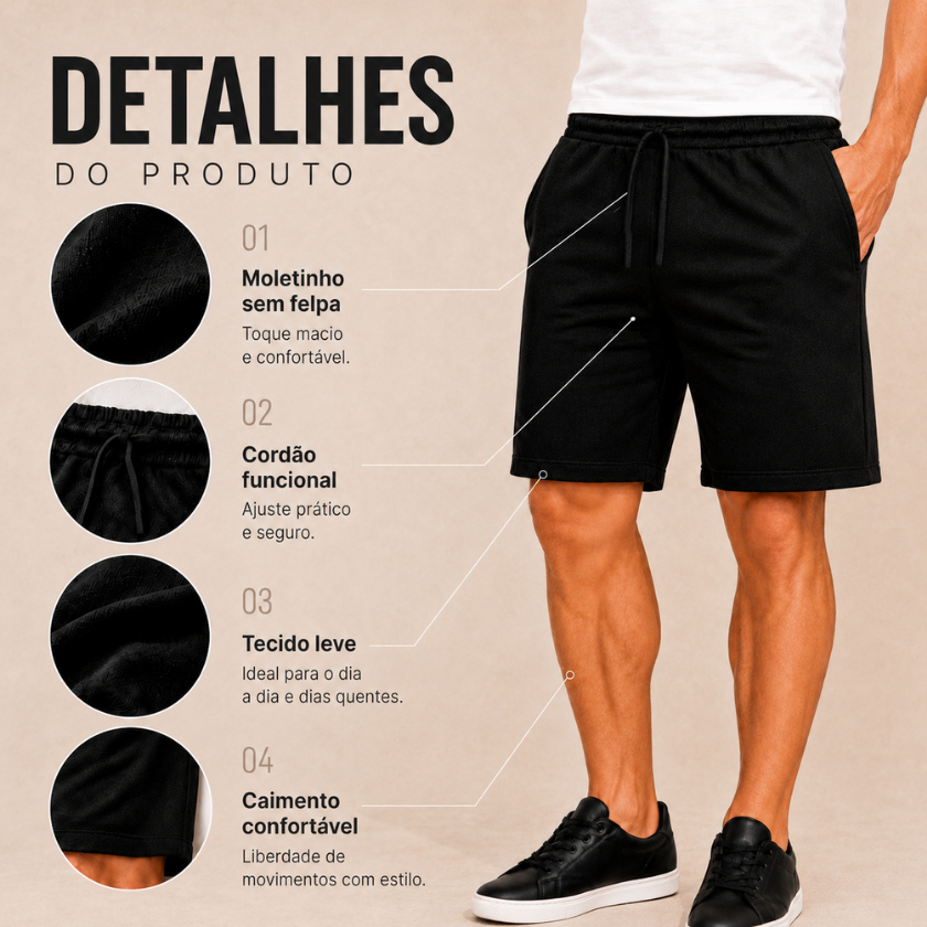 Kit 3 Bermuda Shorts Masculinas Moletinho Moletom Academia Treino Confortável Dia a Dia Casual Com Bolso — imagem 2 de 2
