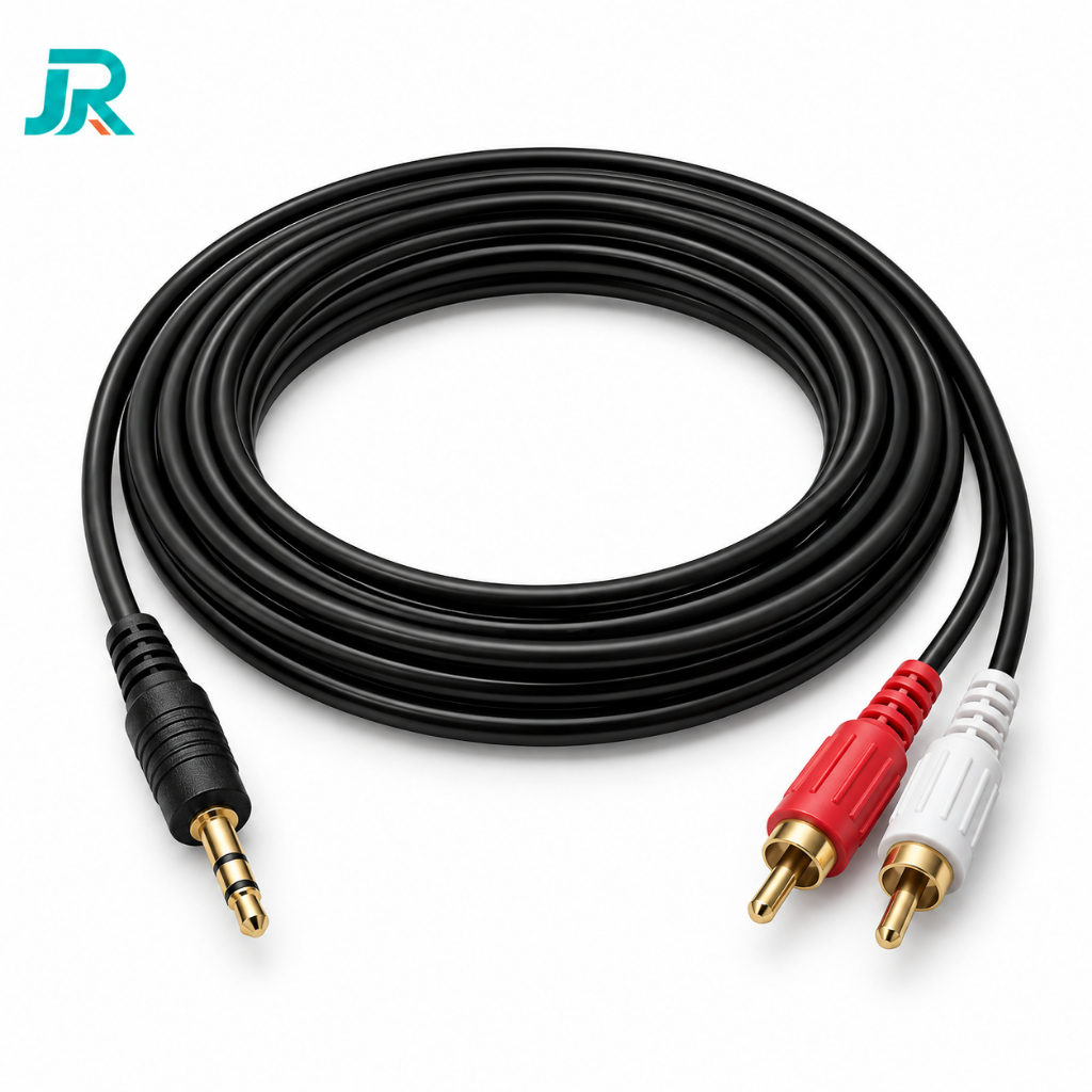 Cabo P2 para 2 RCA 5 Metros Auxiliar Áudio Estéreo 3,5mm Macho para Caixa de Som TV PC Notebook Celular Amplificador