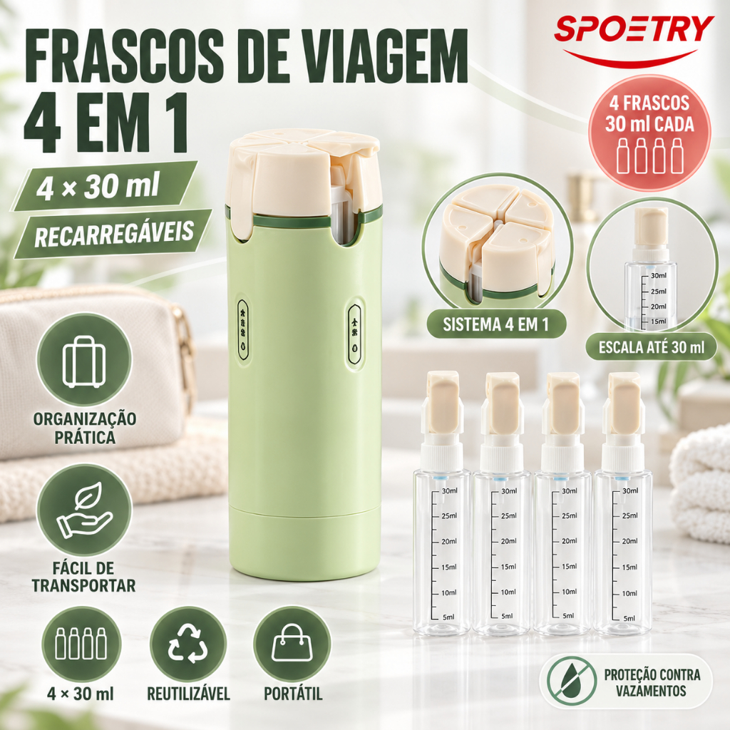 Frascos De Viagem 4 Em 1 Para Produtos De Higiene Pessoal-Recarregáveis À Prova De Vazamentos Recipientes Portáteis