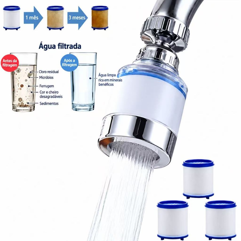 1/2/3/4 Unidades Filtro Universal Booster Torneira Rotativa Remover Cloro Purificador De Água De Cozinha