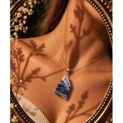 Pingente Pedra Natural Azul Escuro em Prata 925 Sofisticado
