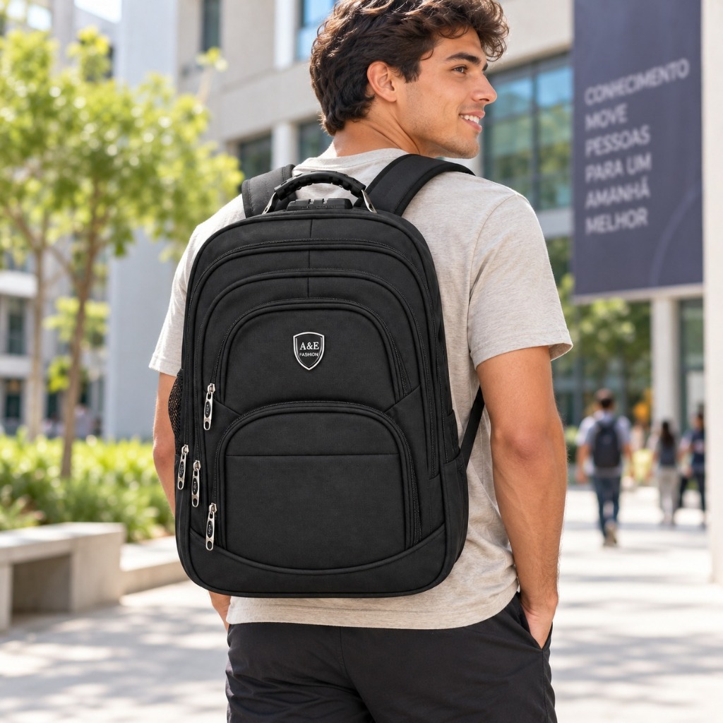 Mochila Masculina Grande Antifurto com USB para Notebook Reforçada Trabalho Faculdade e Viagem
