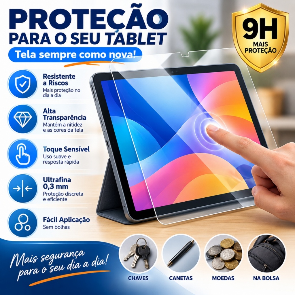 Película de Vidro Temperado para Tablet Samsung Galaxy Tab A7 A8 A9 Plus S7 S8 S9 FE Plus Ultra