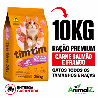 Ração Seca Barata Tim Tim Cat PREMIUM 10kg – Adultos e Filhotes Sabor Carne Salmão e Frango
