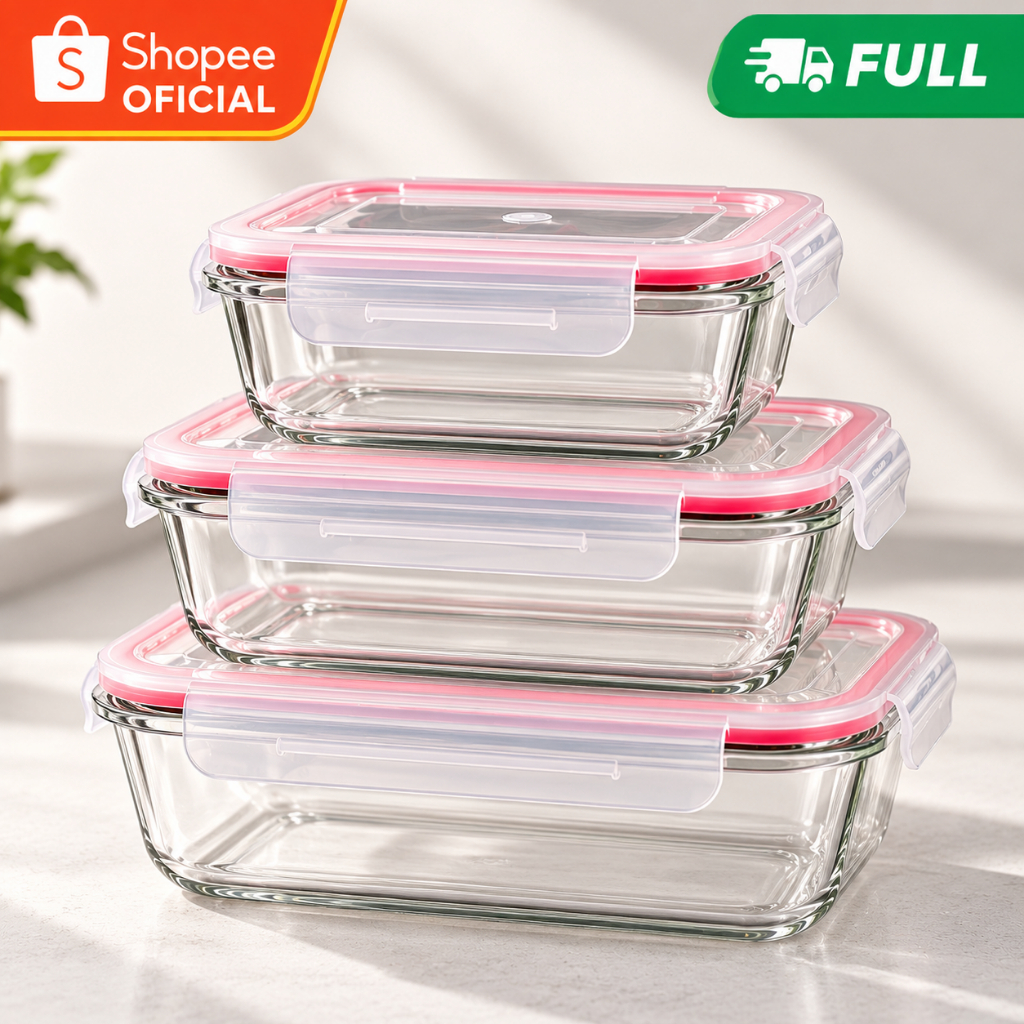 Kit 3 Potes Herméticos De Vidro Tampa Trava Refratário