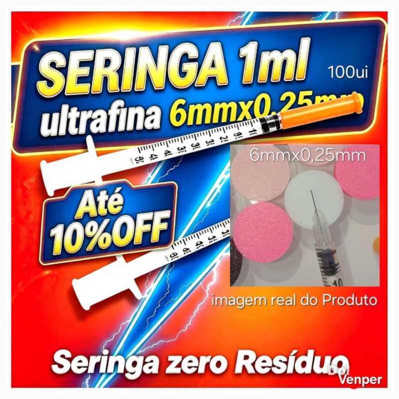 Seringas Insulina 1ml,  agulha zero resíduo 6mmx0,25mm marca venper 5, 10, 20 e 30 unidades.