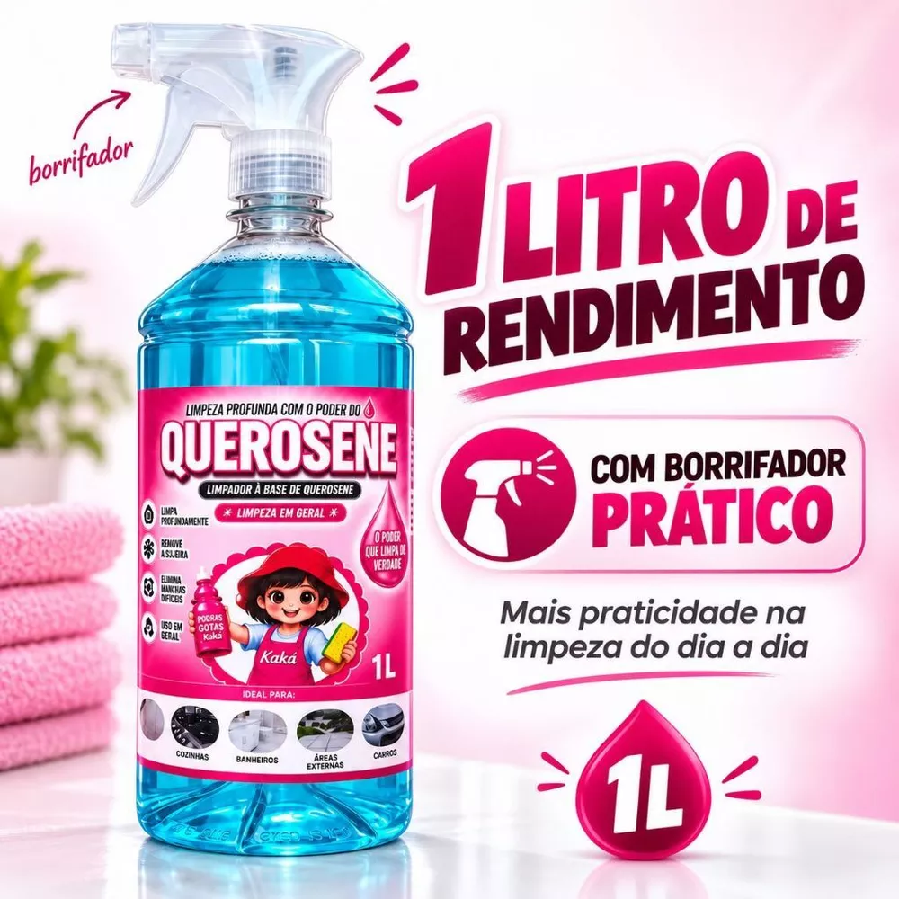 Limpador Multiuso Querosene 1L - Limpeza Profunda Elimina Sujeira Pesada e Manchas Difíceis - Uso Geral Cozinha Banheir