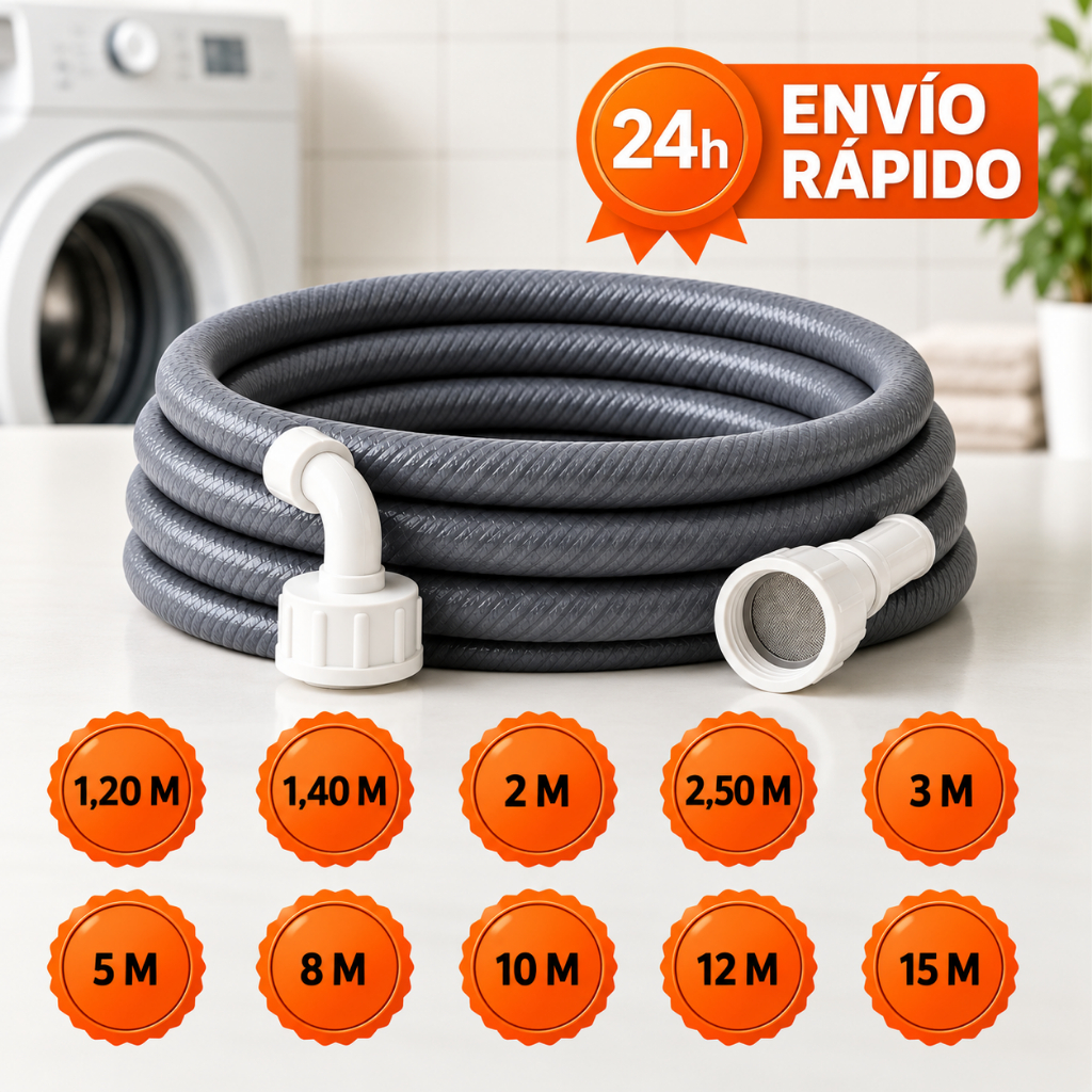 Mangueira Entrada Máquina de Lavar Água 1,2m, 2m  2,5m 3m 5m, 8M, 10 12 15 M Lavadora Universal Reforçada Anti Vazamento