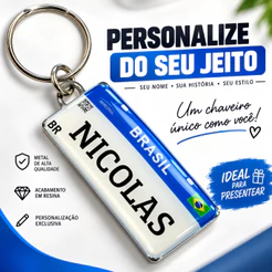 Chaveiro Placa Mercosul Personalizado | Personalize do Seu Jeito | Metal e Resina