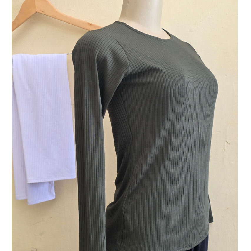 Kit 2 Blusas Femininas Manga Longa Canelada Básica Confortável Blusa de Frio Inverno Estilosa