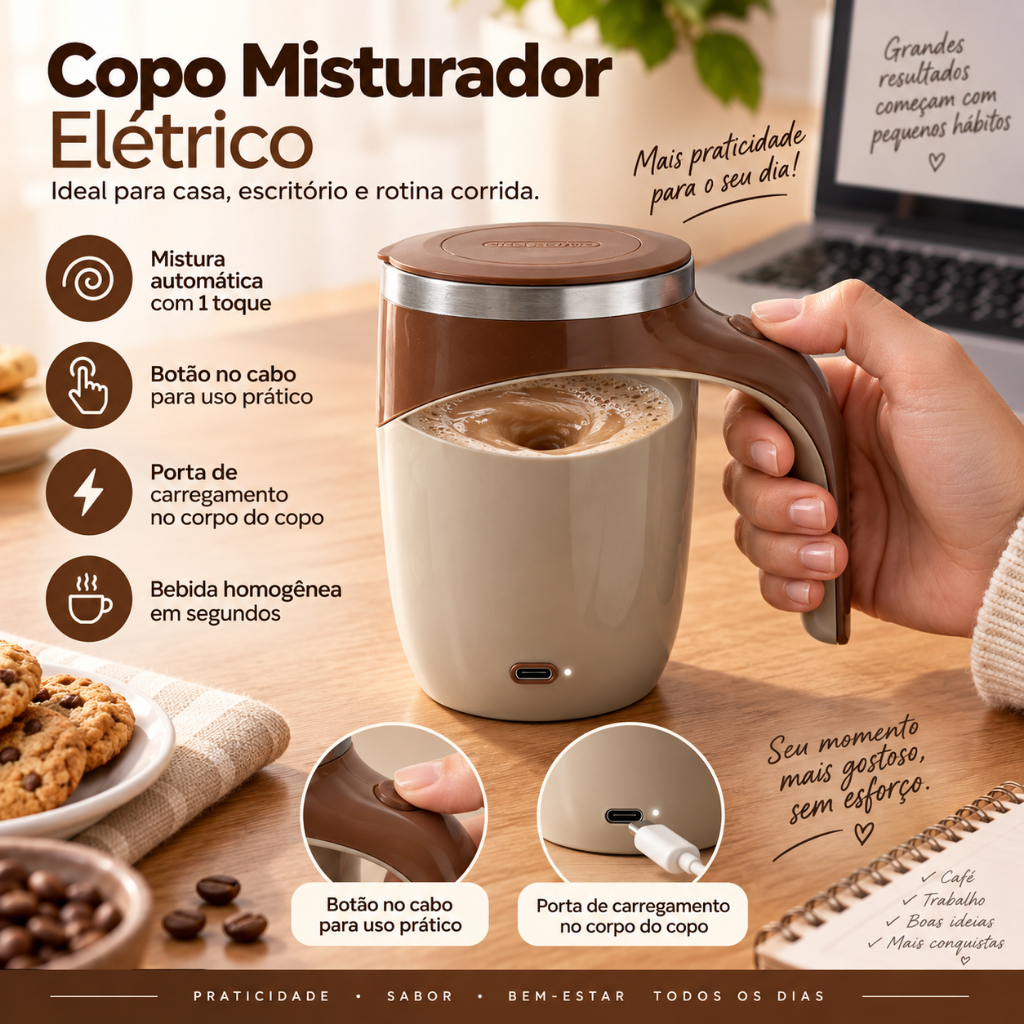 Copo Elétrico Misturador Portátil Café Leite Chá Com Tampa
