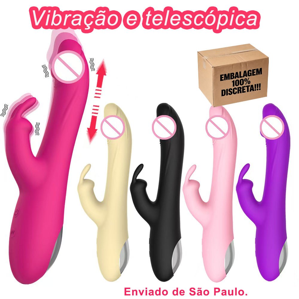Vibrador 3 em 1 Estimulador de Clitoris com vai e vem Feminino Rabbit 10 modos de Vibração e telescópica Sex Shop