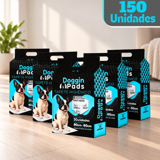 Kit 5 Tapete Higiênico para Cachorro Doggin Pads 80 x 60 cm - 150 Unidades