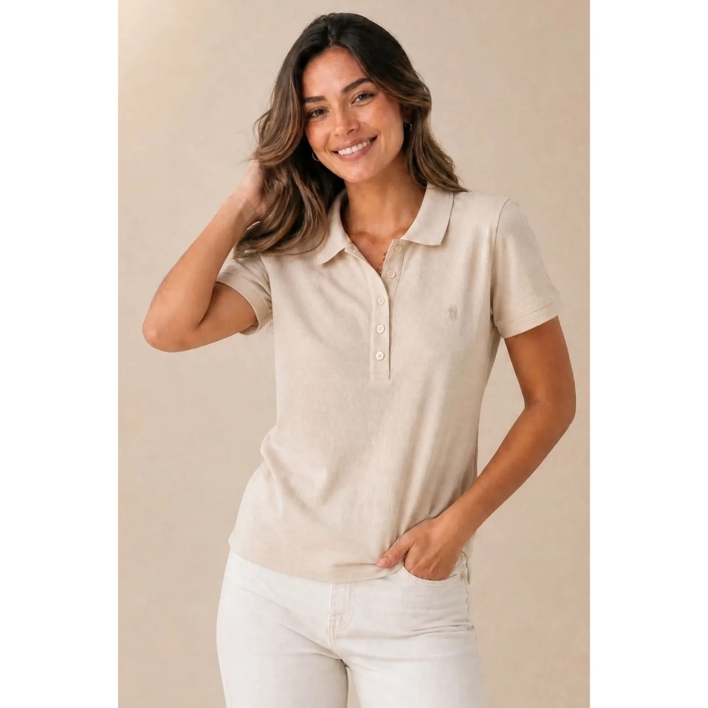 Polo Feminina Premium Polo Wear Bege Claro