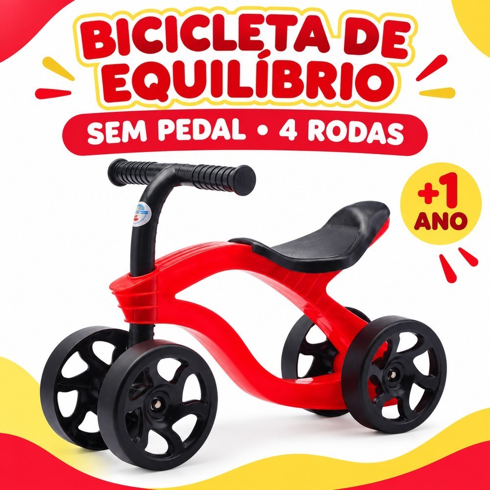 Bicicleta Infantil Equilibrio Sem Pedal Quatro Rodas Estilo Moderno Vermelha