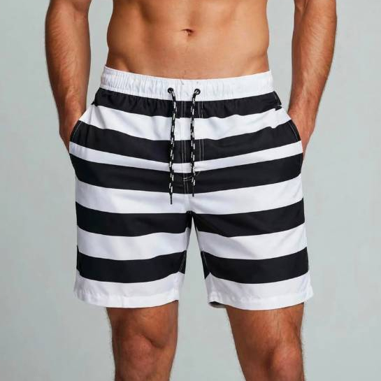 Kit Com 03 Bermudas Masculinas Mauricinho Com Estampa Listrada E Secagem Rápida Ideal Para Praia Lançamento Verão 2027