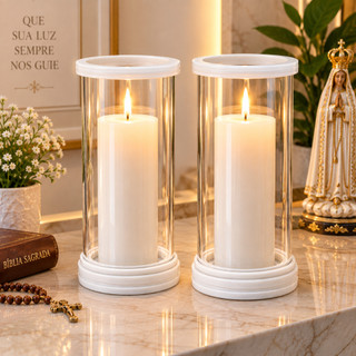 Kit 2 Porta Velas 7 Dias com Cúpula de Vidro Base Pó de Mármore