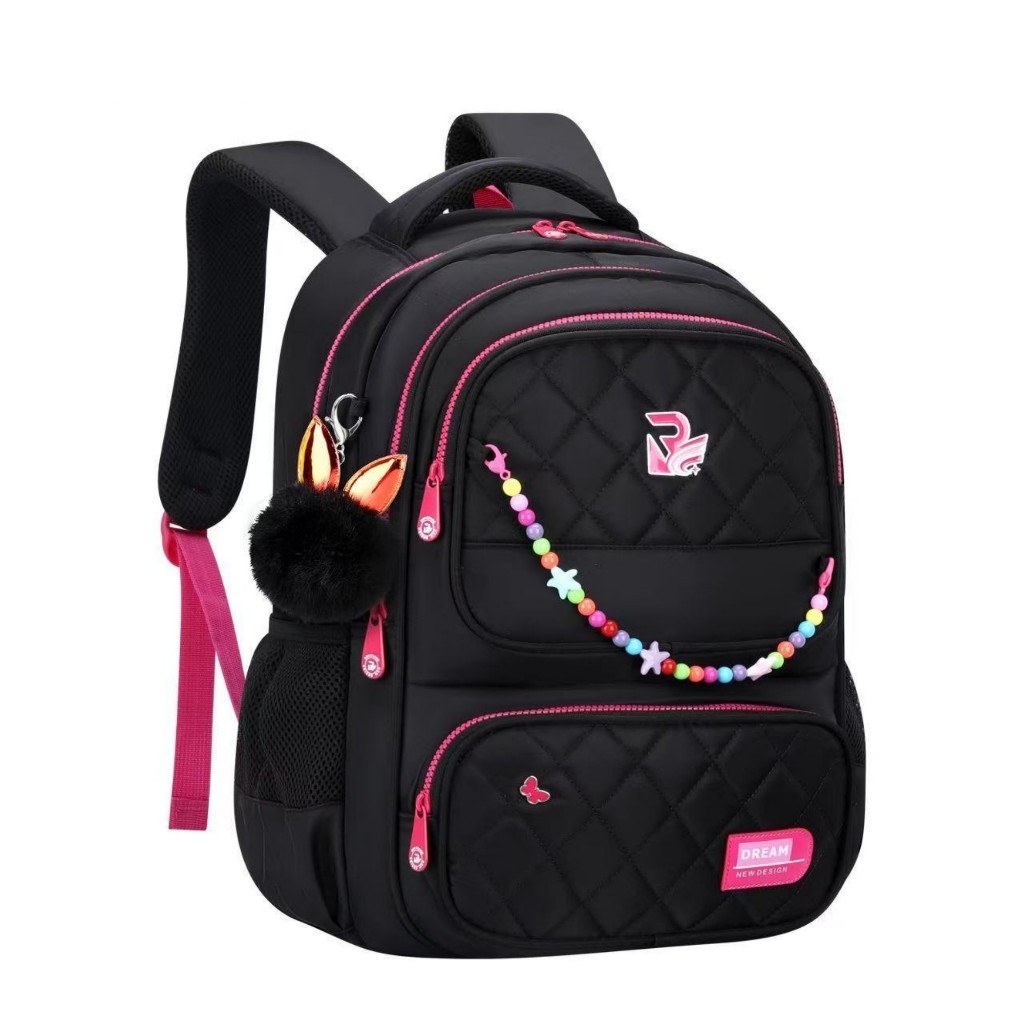 Mochila Escolar Feminina Grande Impermeável Cute Pompom Capacidade Leve para Escola Passeios Diário