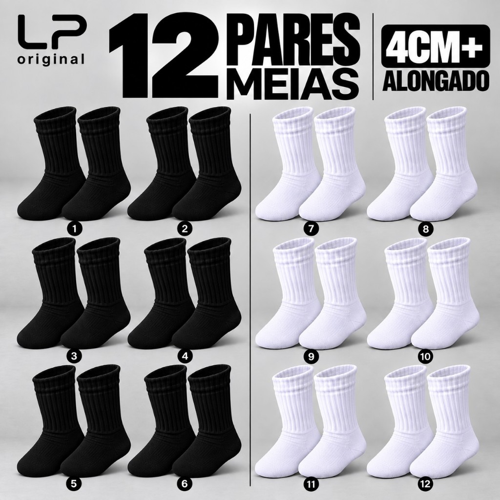 Meia Ciclismo Cano Alto Masculina Esportiva Algodão Kit 3 6 12 Pares 4cm