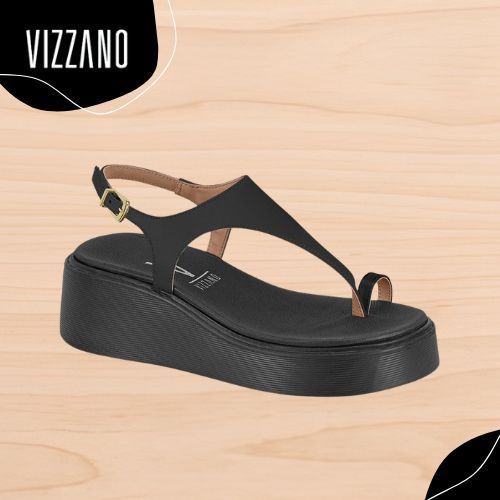 Sandália Plataforma Feminina Vizzano Anabela Fivela  Anel de Dedo Tendência Confortável Novidade Verão 6525.215
