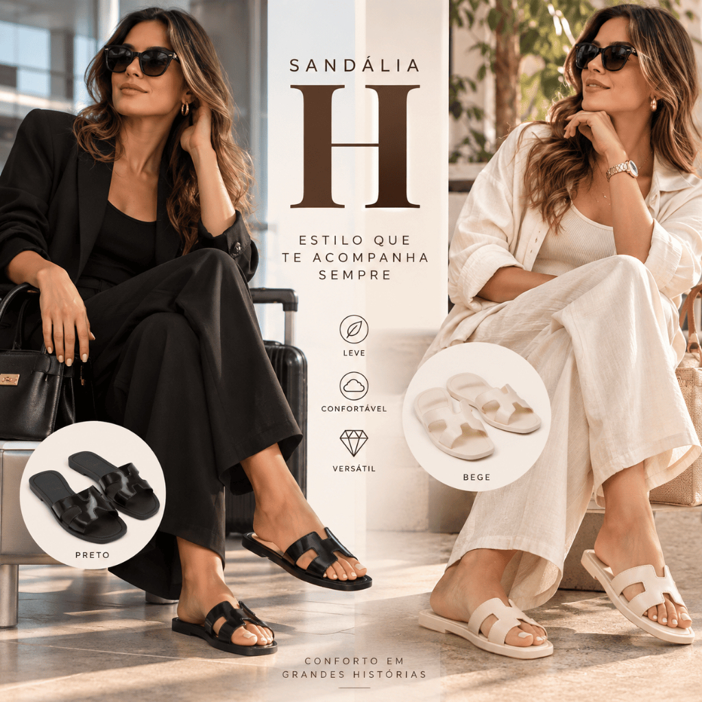 Sandália Feminina Rasteirinha H Flat Confortável Leve Elegante Moda Tendência Blogueira
