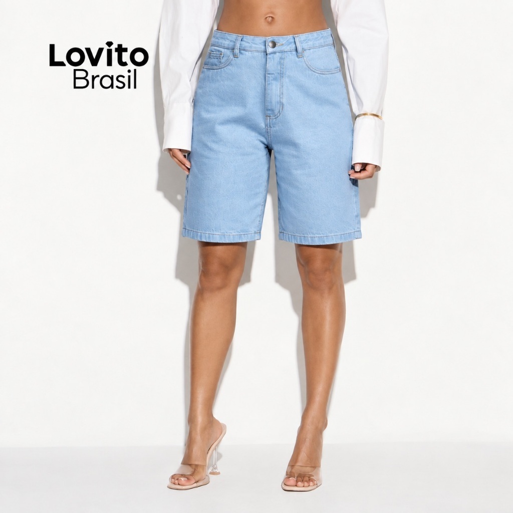 Lovito Bermuda Jeans Casual Estilo Jorts Moda Feminina DSB823BRL853